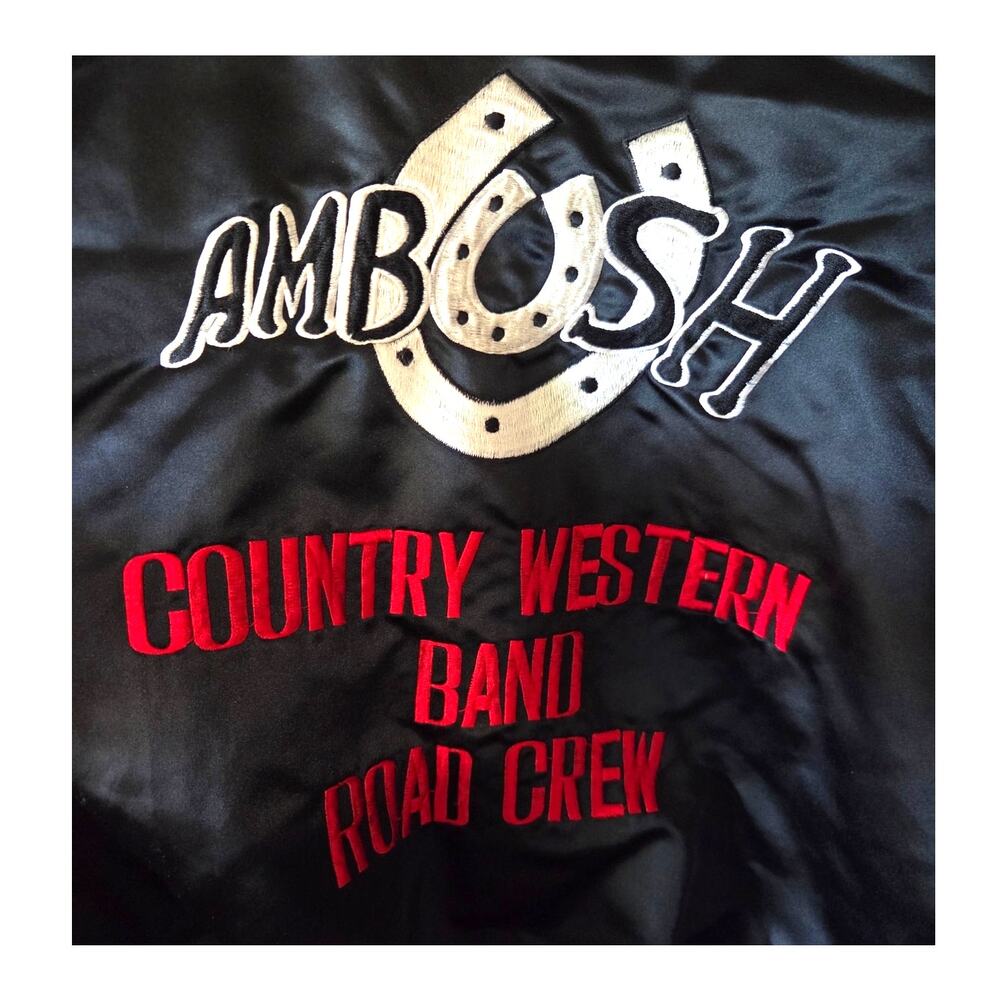 Ambush Country Western Band Satin Bomber Jacket Embroidered Horseshoe